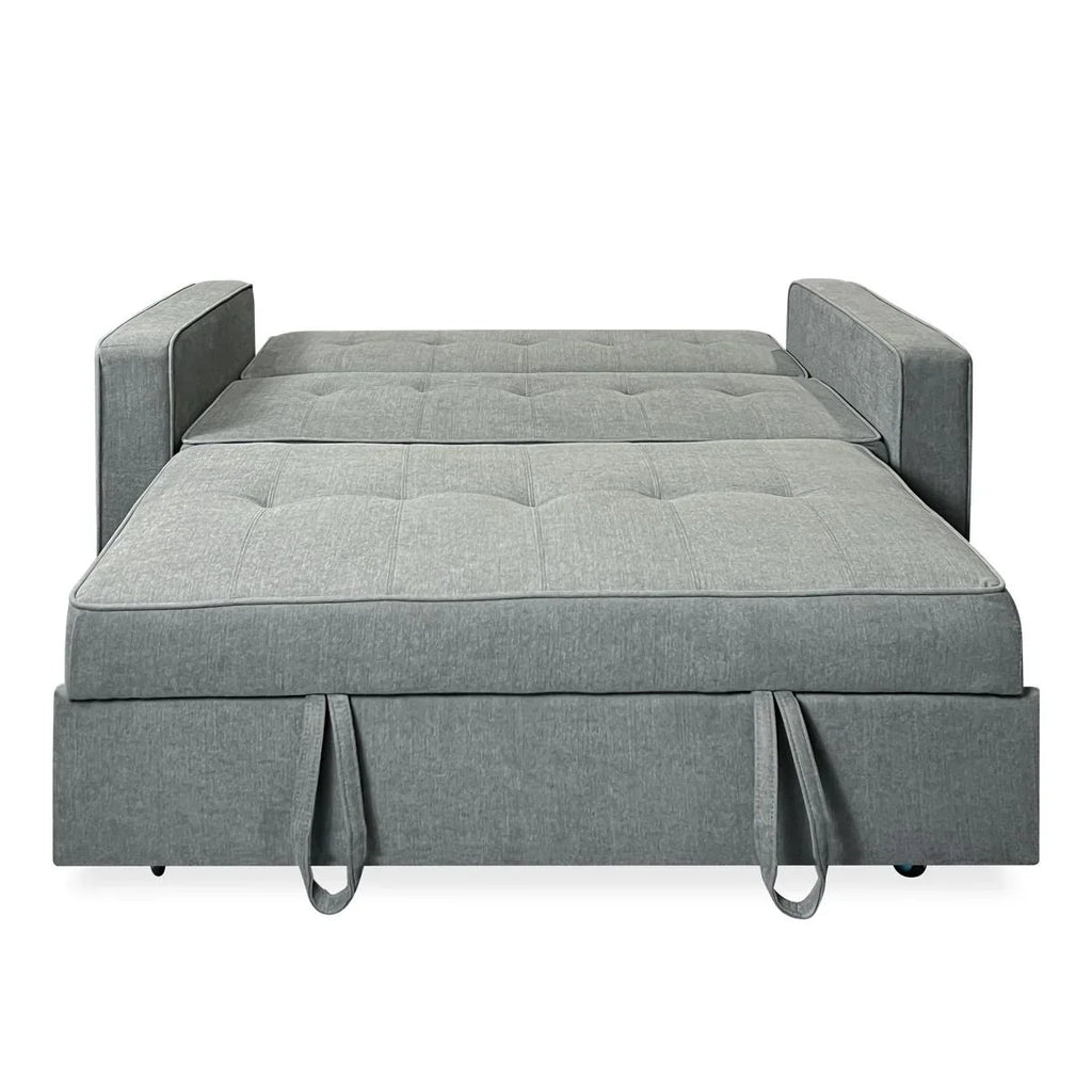Sofa dwuosobowa rozkładana model Vienna z podłokietnikami, szara, nowoczesna, praktyczna i funkcjonalna