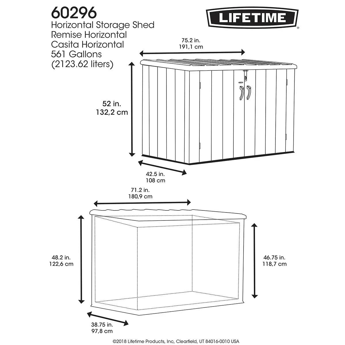 2026 Lifetime Caseta de almacenamiento horizontal 1,9 x 1,1 m – pojemność 2407 l