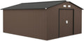 Outsunny Zewnętrzny Domek Ogrodowy, 12,4 m² 340x386x200 cm, Metalowa Szopa Ogrodowa z Dachem z Włókna Szklanego, Drzwiami Przesuwnymi, Wzmocnioną Podstawą (Podłoga NIE W ZESTAWIE) i Oknami Brązowa
