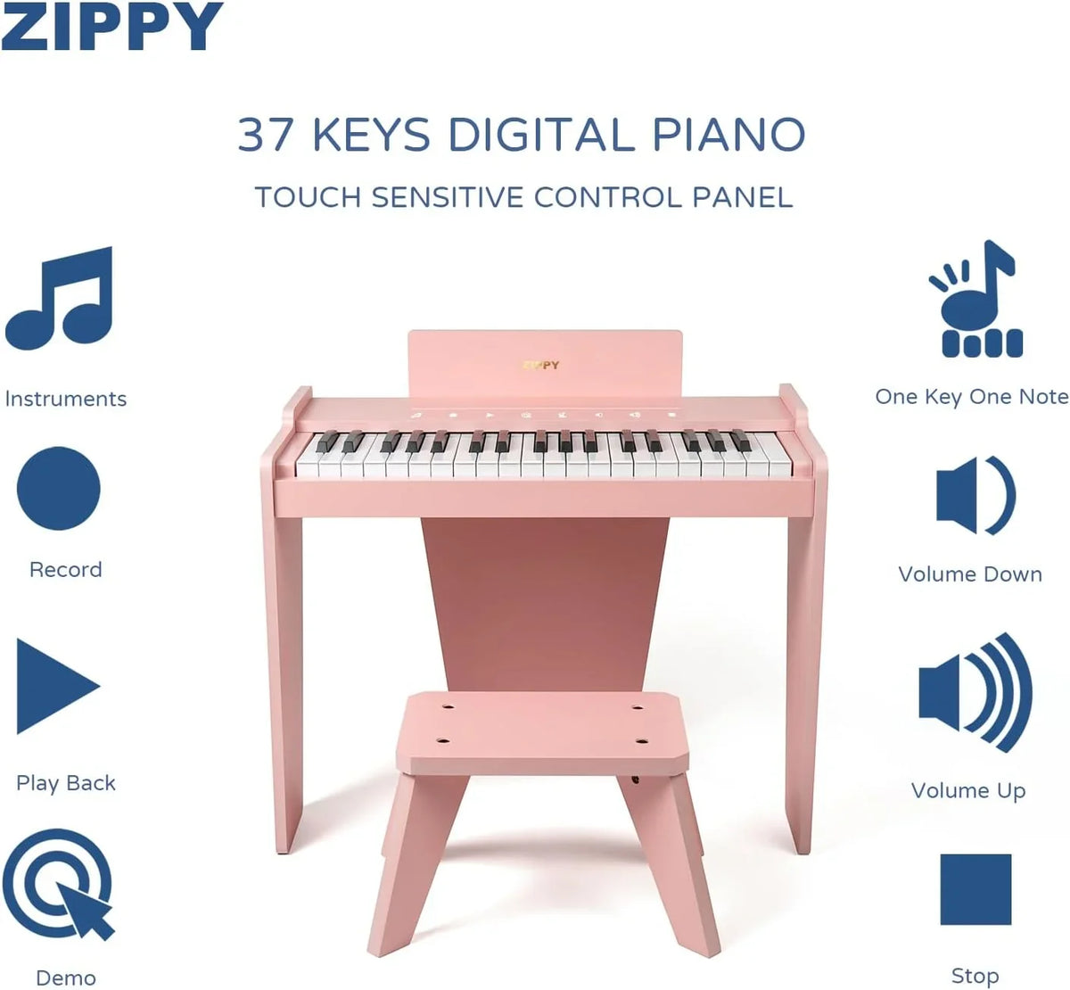 Klawiatura pianina dla dzieci, 37 klawiszy, cyfrowe pianino, zabawka muzyczna do nauki, drewniane pianino dla dzieci w wieku 3+ (różowe Plus)