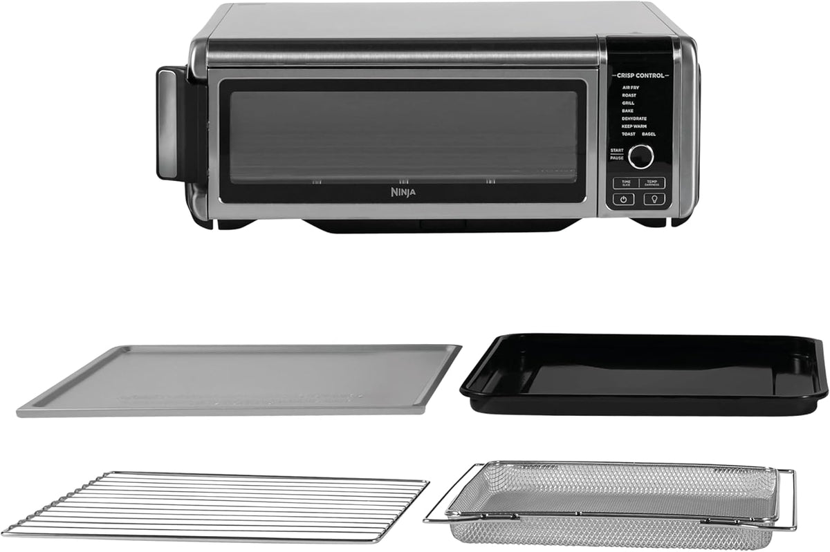Ninja Foodi 10 w 1, piekarnik wielofunkcyjny, przenośny mini piekarnik na blat, frytkownica beztłuszczowa, pieczenie, grill, ciasta i więcej,10 funkcji gotowania, srebrno/czarny, DT200EU