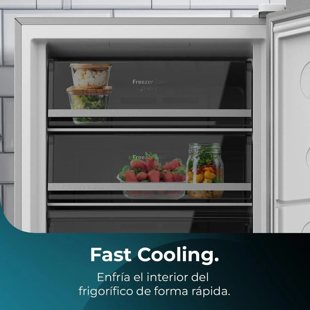 Cecotec Zamrażarka pionowa 380L Bolero CoolMarket UF 380 inox D. 1950W, silnik Inverter Plus, niskie zużycie energii, Total No Frost, wyświetlacz w drzwiach, możliwość przekształcenia w lodówkę, Multi Airflow