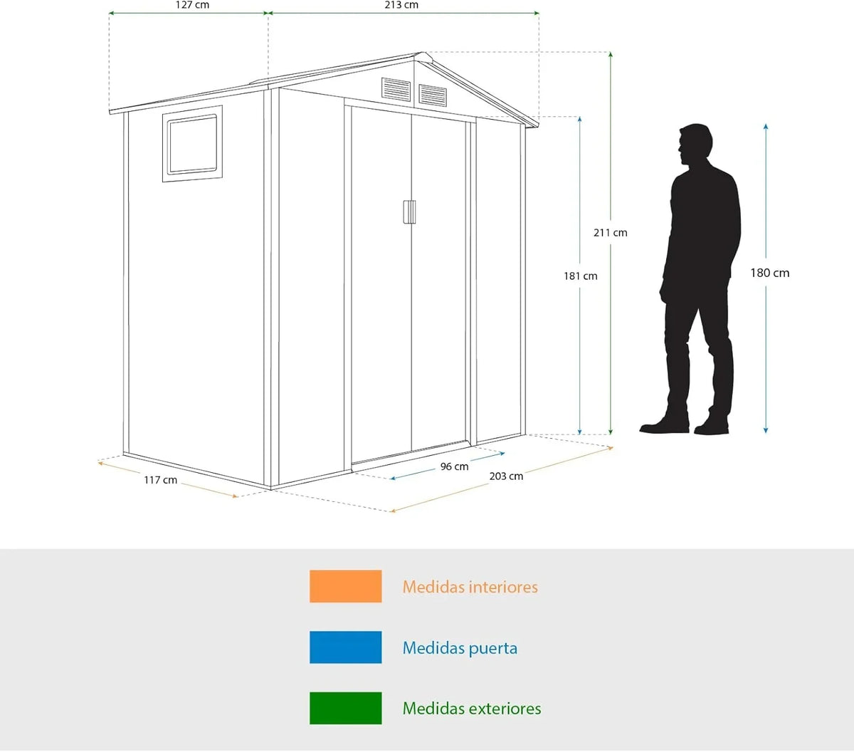Garaż blaszany Gardiun Surrey 2,71 m2, wymiary zewnętrzne 213x127x211 cm, stalowy, z bocznym oknem i efektem drewna