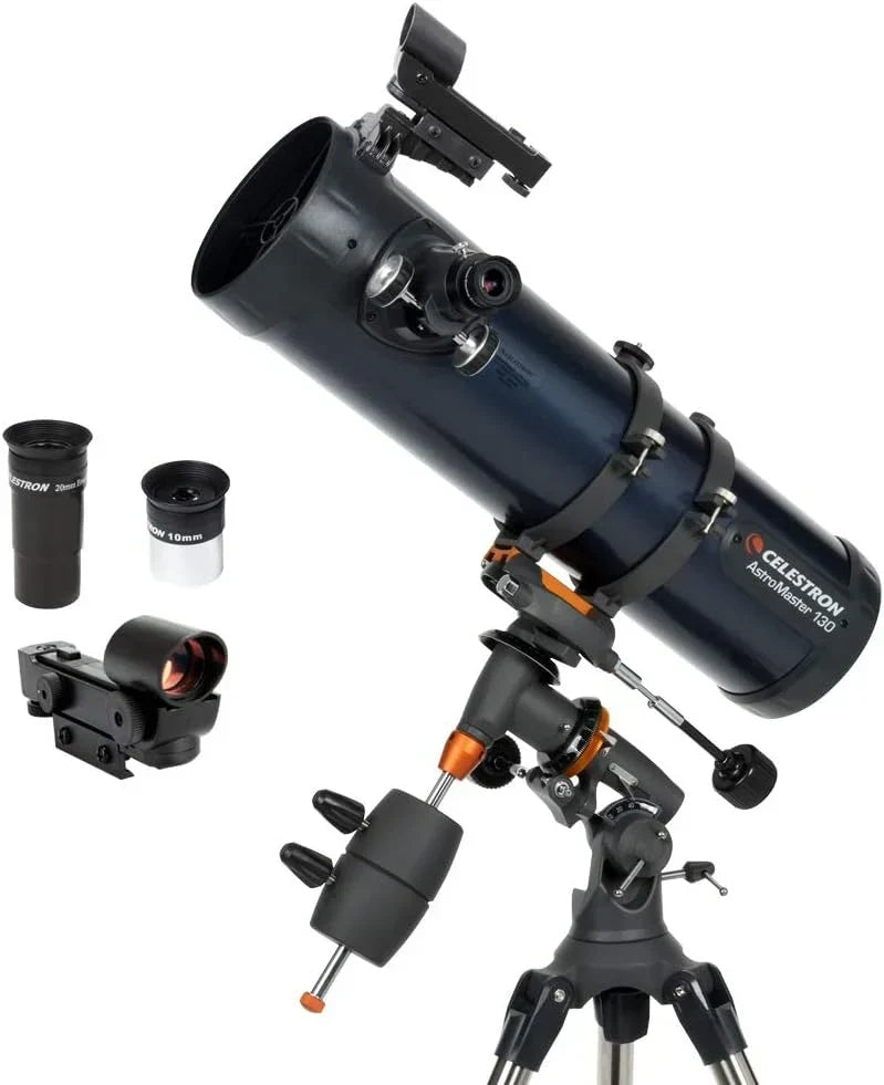 Celestron 31051 AstroMaster 130EQ, Teleskop zwierciadłowy Newtona z napędem silnikowym, granatowy