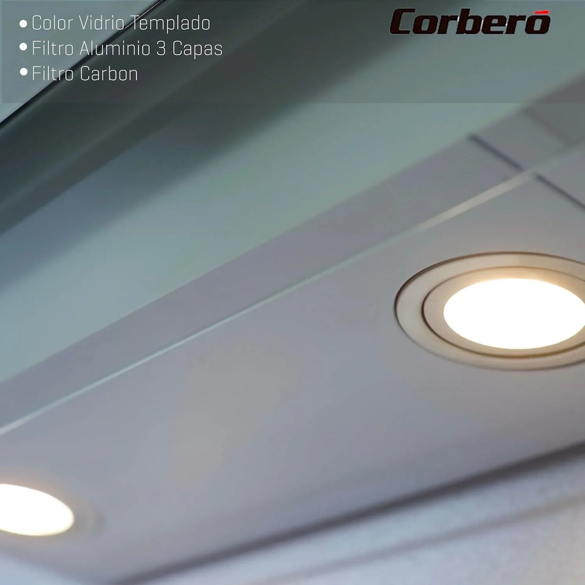 Corbero - Okap kuchenny 60 cm | ONEGA675W | 705,2 m3/h | 66db| 230W | 4 prędkości | Sterowanie dotykowe| Szkło hartowane | 1 Filtr aluminiowy + 1 Filtr węglowy | Biały