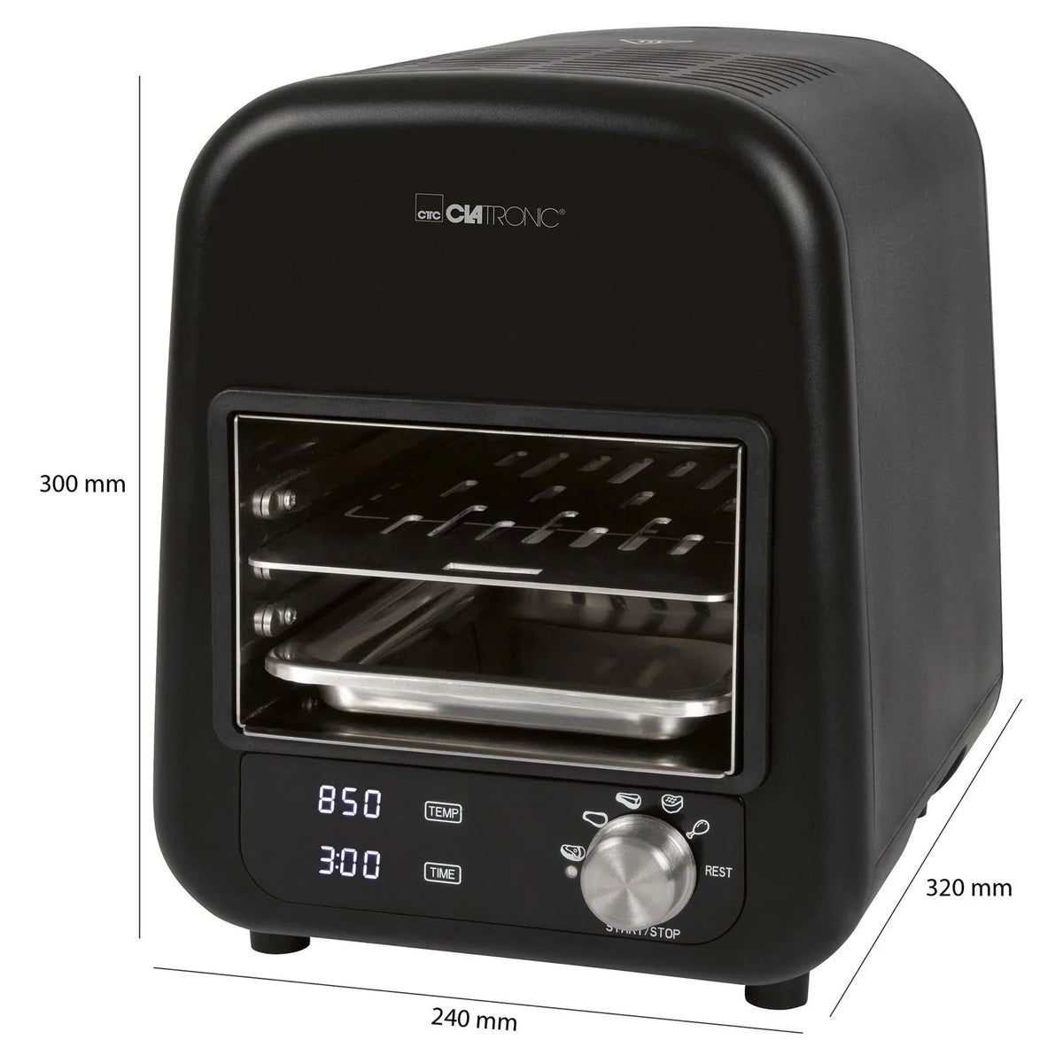 Elektryczny grill na podczerwień Barbacoa, grill ceramiczny, 5 programów gotowania, 850°C, czarny środek, 1600 W Clatronic Ebg 3760