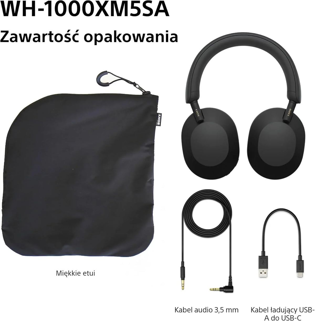 Sony WH-1000XM5 ANC Bezprzewodowe słuchawki nauszne z redukcją hałasu, Bluetooth, krystalicznie czystą jakością rozmów, Hi-Res, do 30 godzin pracy na baterii, szybkie ładowanie, Alexa i Asystent Google, iOS i Android - Czarne