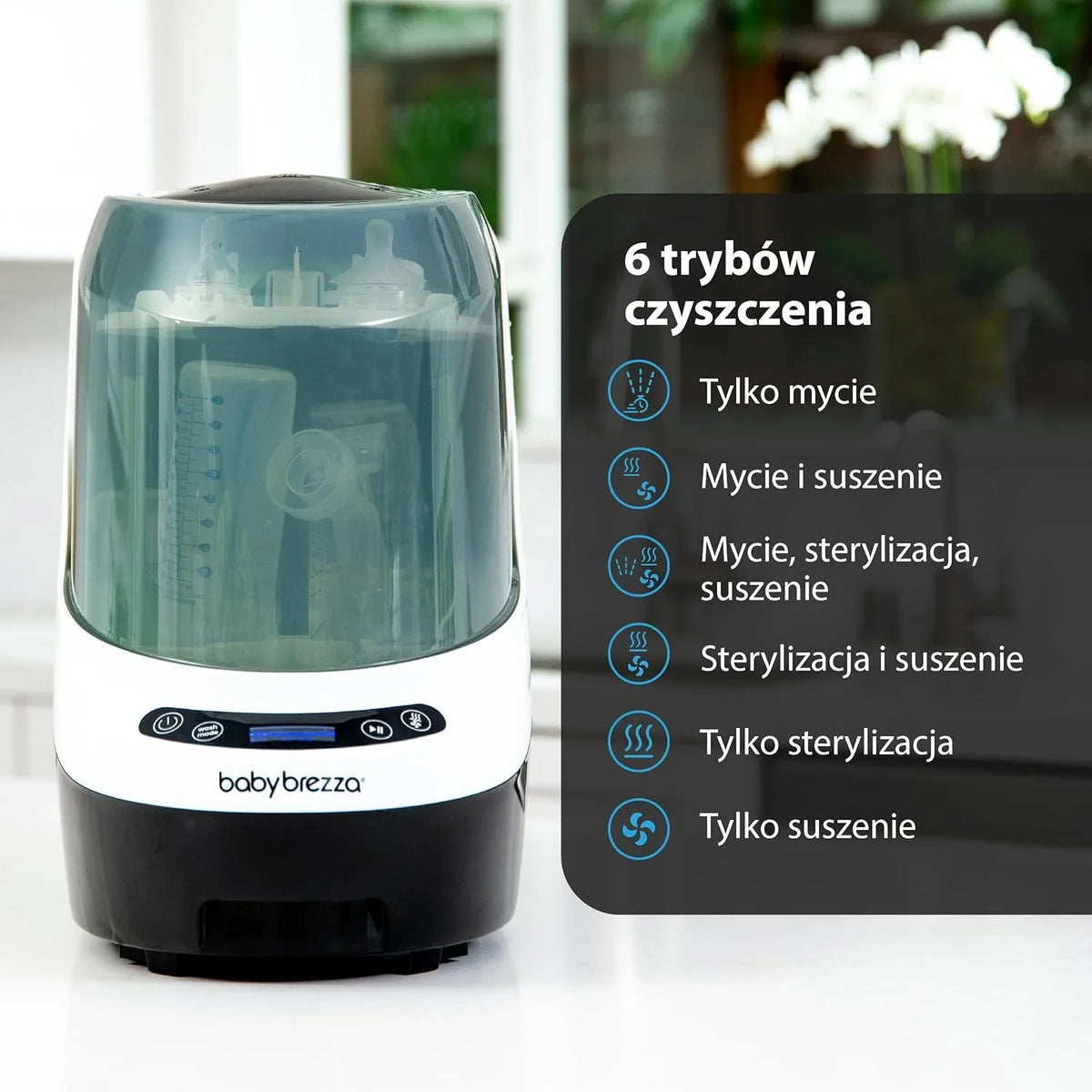 Baby Brezza Myjka do butelek Pro – urządzenie do czyszczenia butelek dziecięcych 3 w 1; mycie, sterylizacja, suszenie – uniwersalne czyszczenie wszystkich butelek: plastikowych + szklanych + smoczków