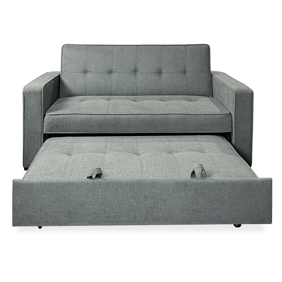 Sofa dwuosobowa rozkładana model Vienna z podłokietnikami, szara, nowoczesna, praktyczna i funkcjonalna
