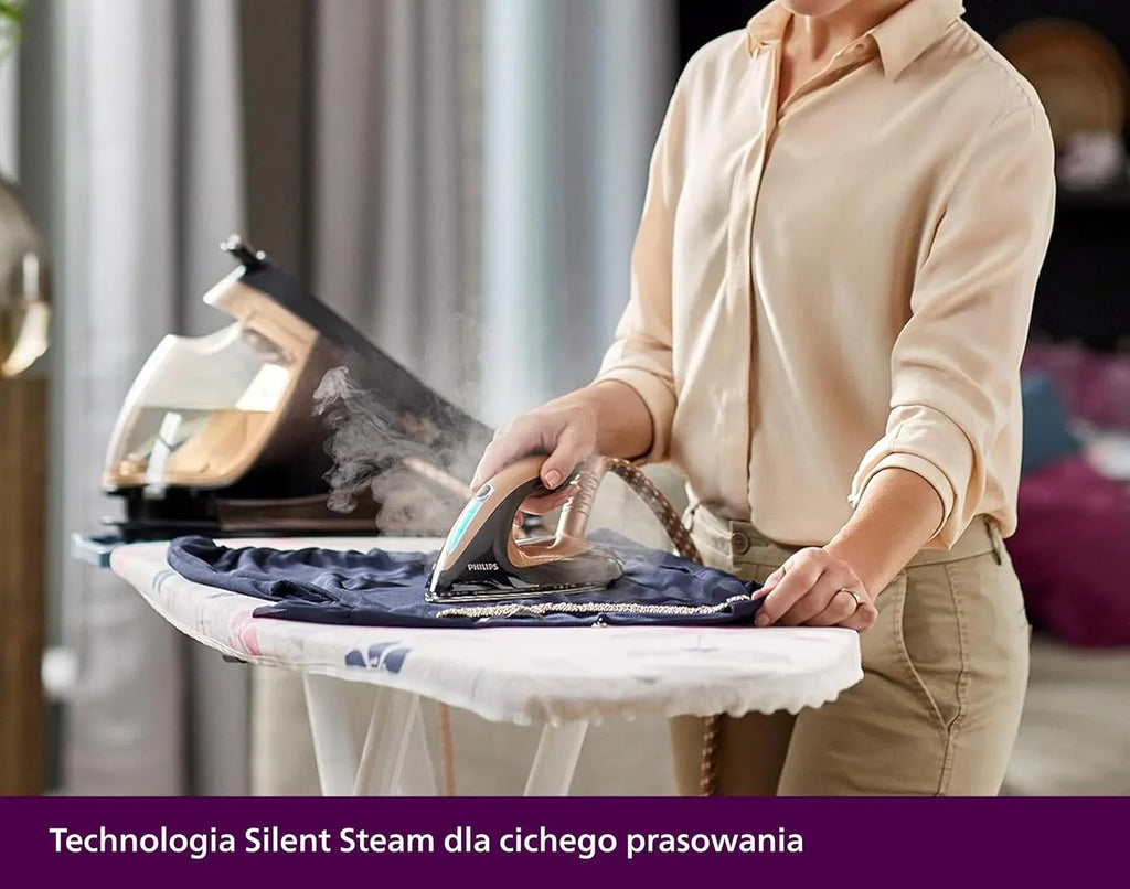 Philips Generator Pary z serii PerfectCare Elite Plus, Stopa T-ionicGlide odporna na zarysowania, 2700 W, Zbiornik na wodę - 1,8 L, Ciśnienie do 8 barów, Lekkie i wygodne, Czarny-Miedziany (GC9682/80)