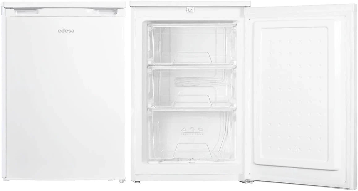 Edesa Congelador Horizontal EZS-0813 WH/A Stolikowy Jednorodne Chłodzenie Mechaniczna Regulacja Temperatury 3 Szuflady i Odwracalne Drzwi Zintegrowany Uchwyt Szerokość 55,3cm Kolor Biały