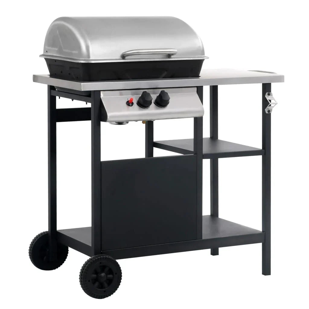 Przenośny Grill Gazowy Z Półką Vidaxl, Czarno-Srebrny