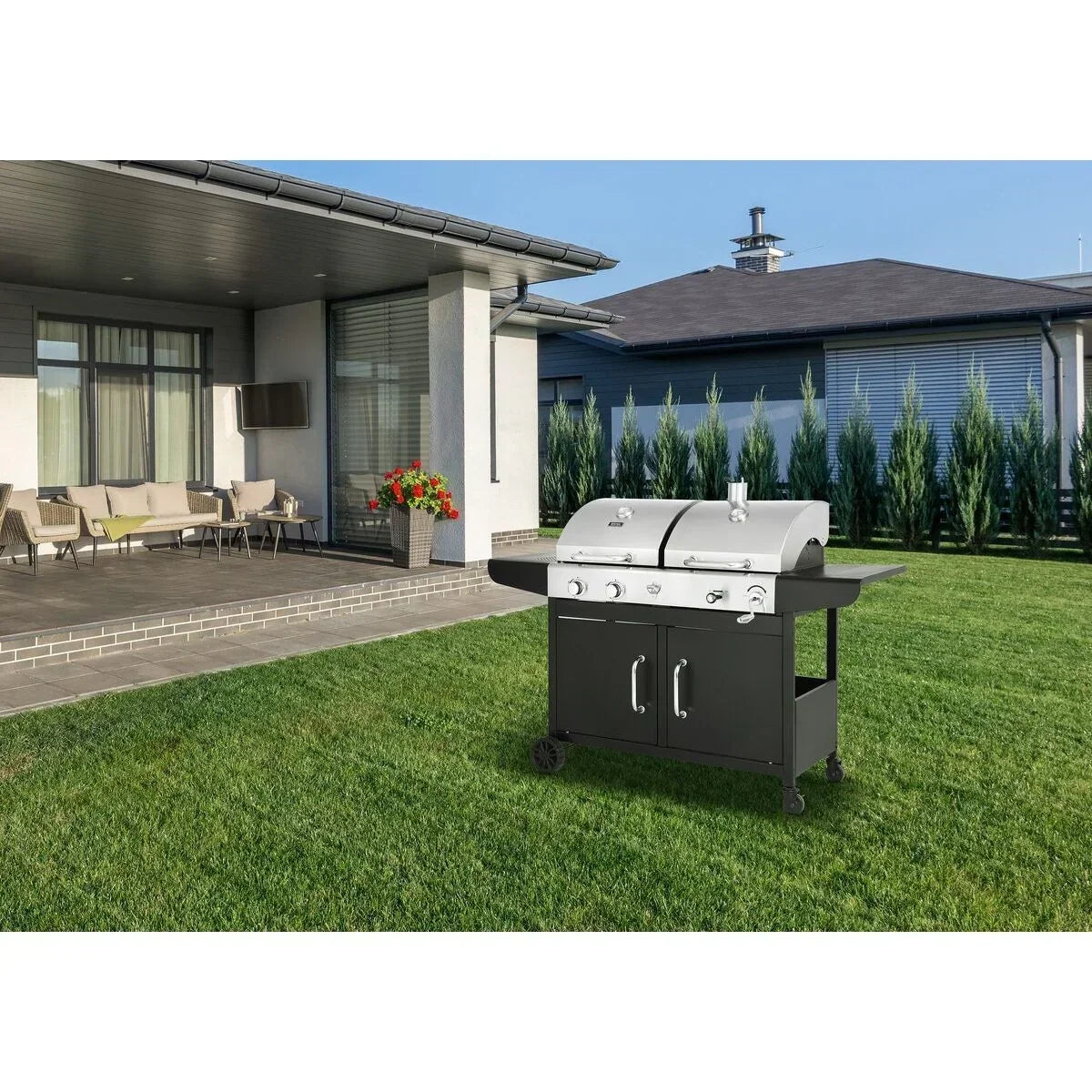 Grill gazowo-węglowy „Western” 2 w 1 – Czarny