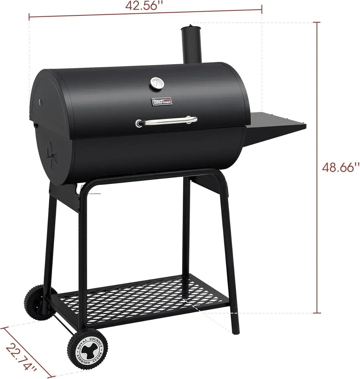 2026 Royal Gourmet CC1830 30-calowy grill węglowy ze składanym stolikiem bocznym, grill zewnętrzny z rusztem o powierzchni 4045 cm² do ogrodu, na patio i imprezy, czarny