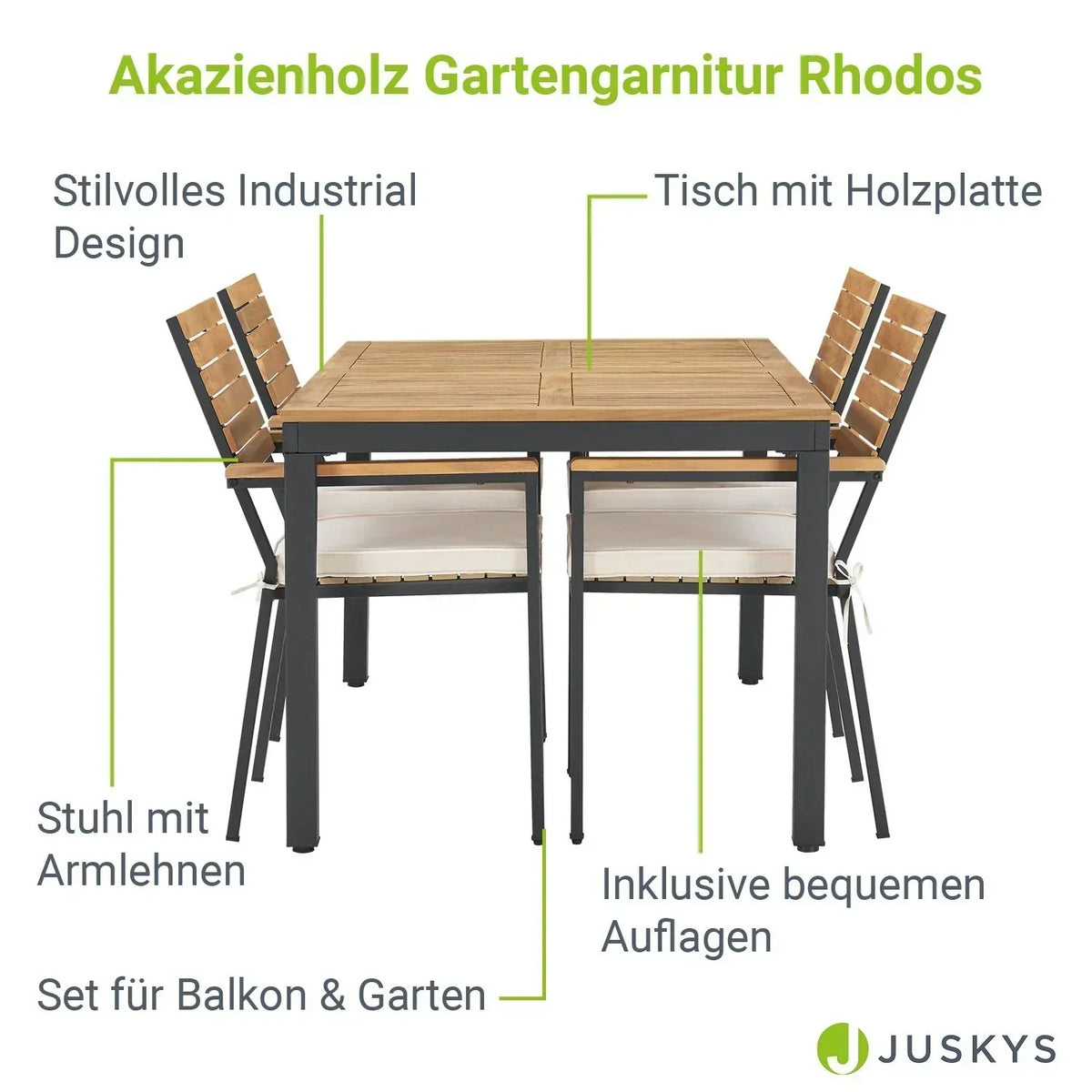 2025 Zestaw ogrodowy z drewna akacjowego Rhodos – Naturalna elegancja i komfort dla 4 osób