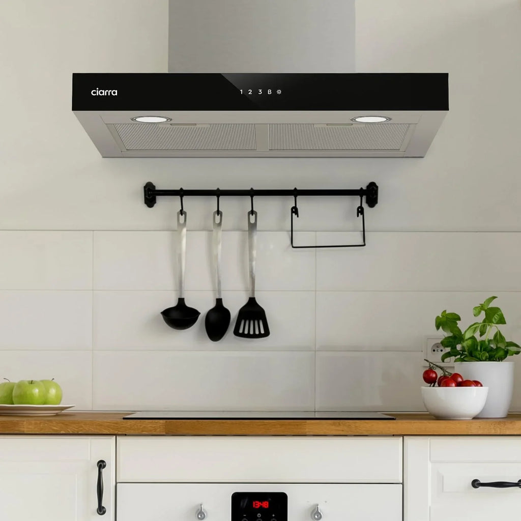 Ciarra CBCS6102 Okap Kuchenny 60cm 650 m³/h - Sterowanie Dotykowe i Wi-Fi - 4 Prędkości - Odsysanie Zewnętrzne i Recyrkulacja Wewnętrzna przez Filtr Węglowy CBCF003 - Stal Nierdzewna