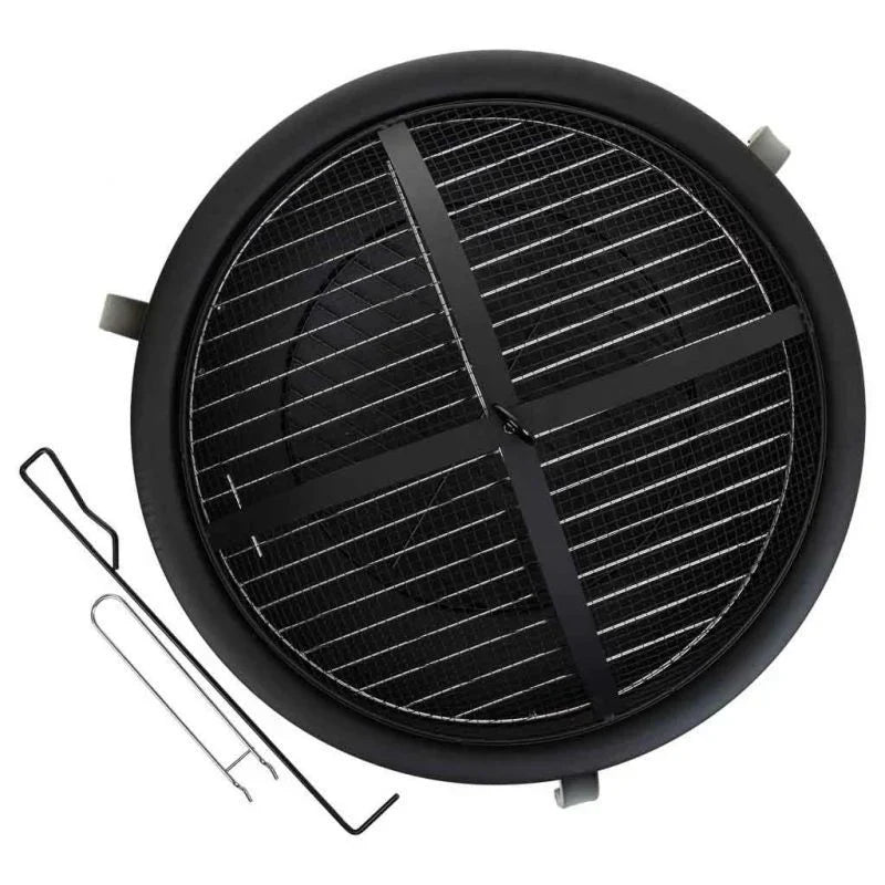 Czarny metalowy grill zewnętrzny z rusztem