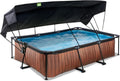 EXIT Toys Basen Drewniany z Daszkiem Słonecznym - 300x200x65cm - Kompaktowy Basen Prostokątny ze Stelażem z Pompą Filtracyjną Kartuszową - Optymalna Ochrona UV - Łatwy Dostęp - Unikalny Design - Brązowy