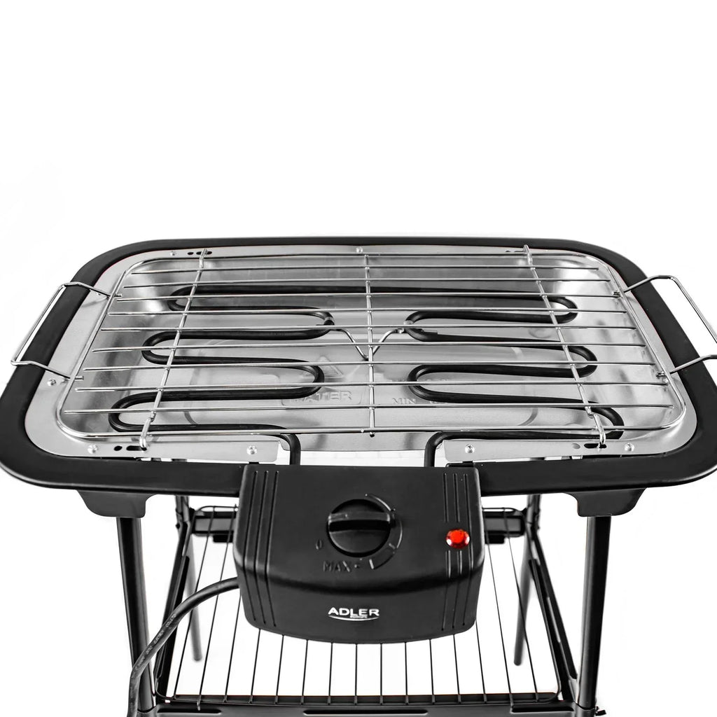 Grill elektryczny z podstawką, chromowany ruszt, regulacja temperatury, do użytku wewnątrz/na zewnątrz, odłączany, czarny, 2000 W Adler AD 6602