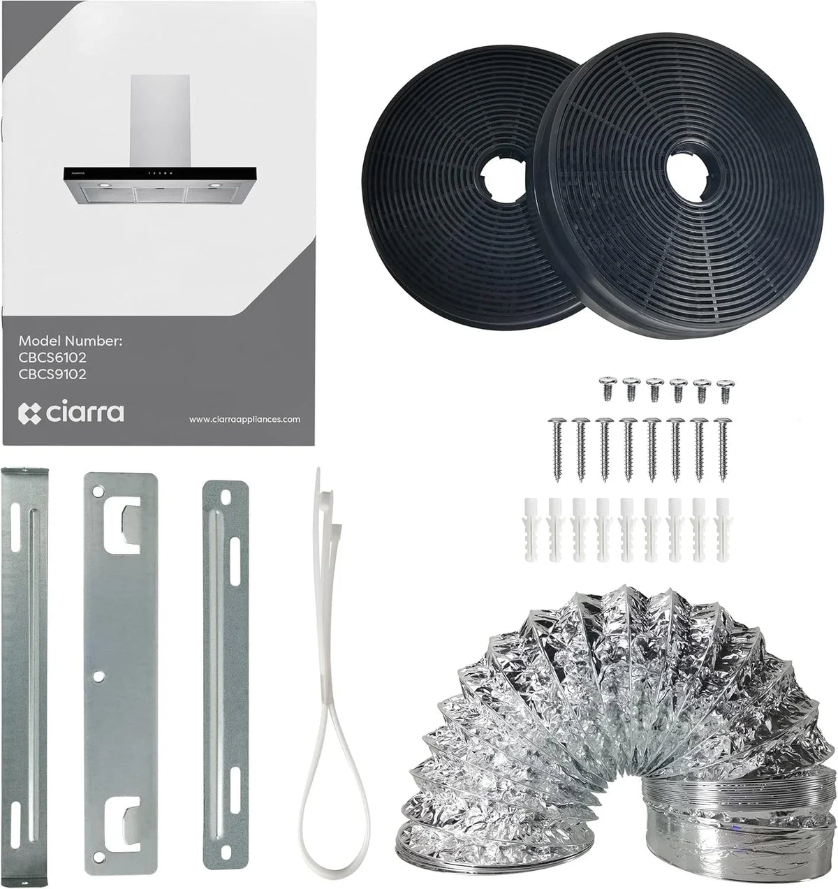 CIARRA CBCS9102 Okap Kuchenny 90 cm Klasa A+++ 650 m³/h Sterowanie WIFI Dotykowe 4 Prędkości Wyrzut Zewnętrzny i Recyrkulacja Wewnętrzna przez Filtr Węglowy CBCF003