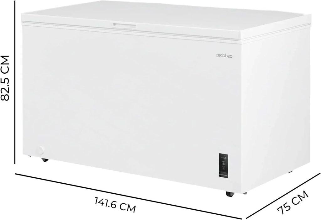 Cecotec Congelador Horizontal 418L Bolero CoolMarket Chest 418P White D. Kosz z uchwytami, Elektroniczne sterowanie LED, Kółka, Niskie zużycie energii, UltraContact D-Cool, Dual Function, Drzwi ZeroG, Fast Freezing