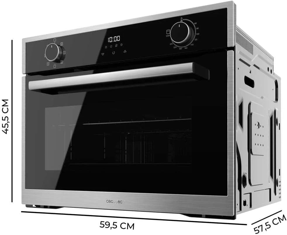 Cecotec Piekarnik do zabudowy 45 cm wysokości, wielofunkcyjny Bolero Hexa M224500 Edge A. 2600 W, pojemność 53 l, 7 funkcji, grill, grill wspomagany wentylatorem, termoobieg, rozmrażanie, Steam Base X2, Steam EasyClean, para