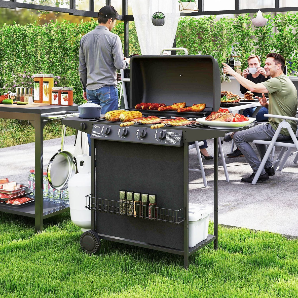 Grill Gazowy Ze Stali Abs 121x54x97 Cm-outsunny. Czarny