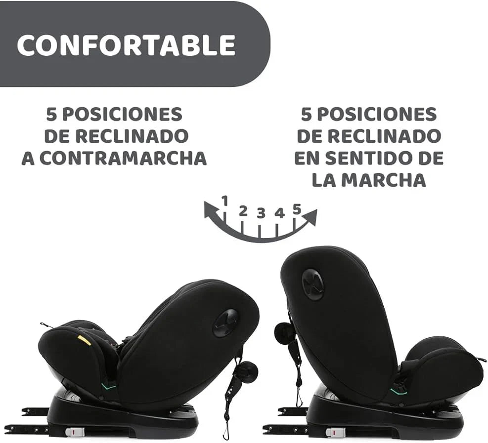 Chicco Unico EVO I'Size Classic, Fotelik Samochodowy ISOFIX dla Niemowląt i Dzieci od 40 do 150 cm, Grupa 0123 od Urodzenia do 12 Lat, Obrotowy 360°, Reduktor, Regulowany i z Ochroną Boczną, Czarny