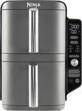 Frytkownica beztłuszczowa Ninja Double Stack XL, 9,5 litra, pionowa podwójna szuflada, 4 poziomy gotowania, 2 szuflady i 2 ruszty, konstrukcja oszczędzająca miejsce, 6 funkcji gotowania, 8 porcji, czarno-miedziana, SL400EUCP
