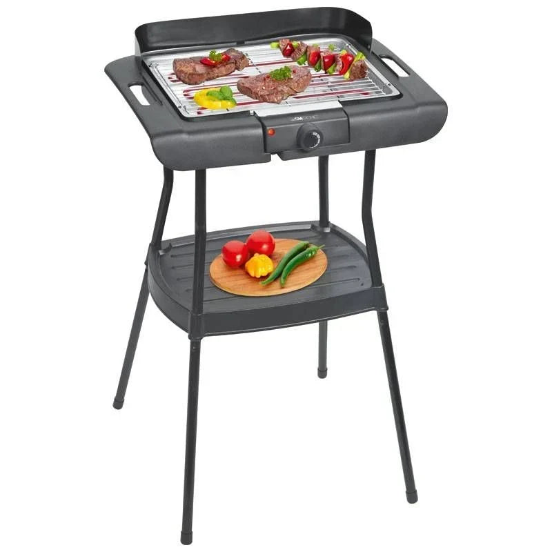 Grill Elektryczny Ze Stojakiem, Chromowany Ruszt, Regulacja Temperatury, Wewnątrz / Na Zewnątrz Czarno/srebrny 2000w Clatronic Bqs 3508