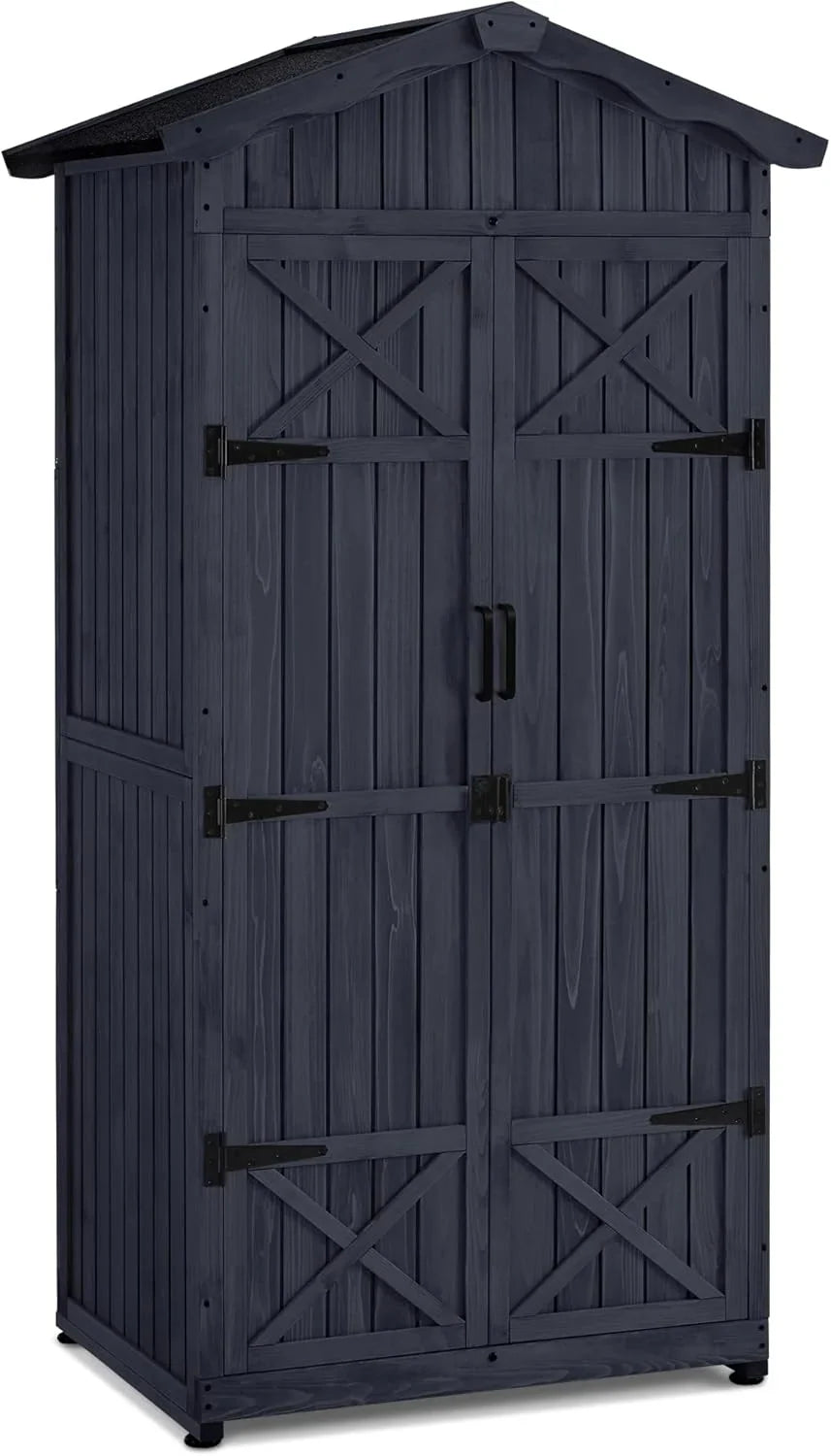 M MCombo Szafka ogrodowa, odporna na warunki atmosferyczne, drewniana, wodoodporna szafa zewnętrzna z podłogą, do użytku na zewnątrz, na balkon, 74 × 99 × 193 cm (antracytowa)