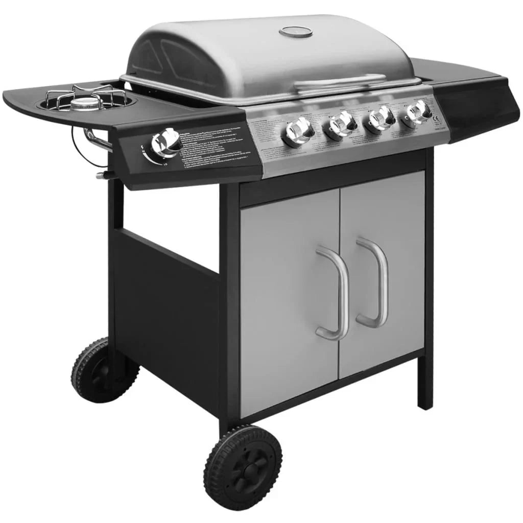 Grill gazowy 4+1 palnikowy czarny i srebrny Vidaxl