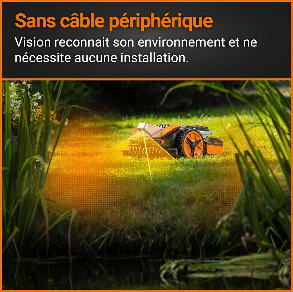 WORX Landroid Vision M550 WR205E kosiarka automatyczna do trawników o powierzchni do 550 m² – inteligentna kosiarka automatyczna bez przewodu granicznego – Wi-Fi i Bluetooth – aktywne unikanie przeszkód z