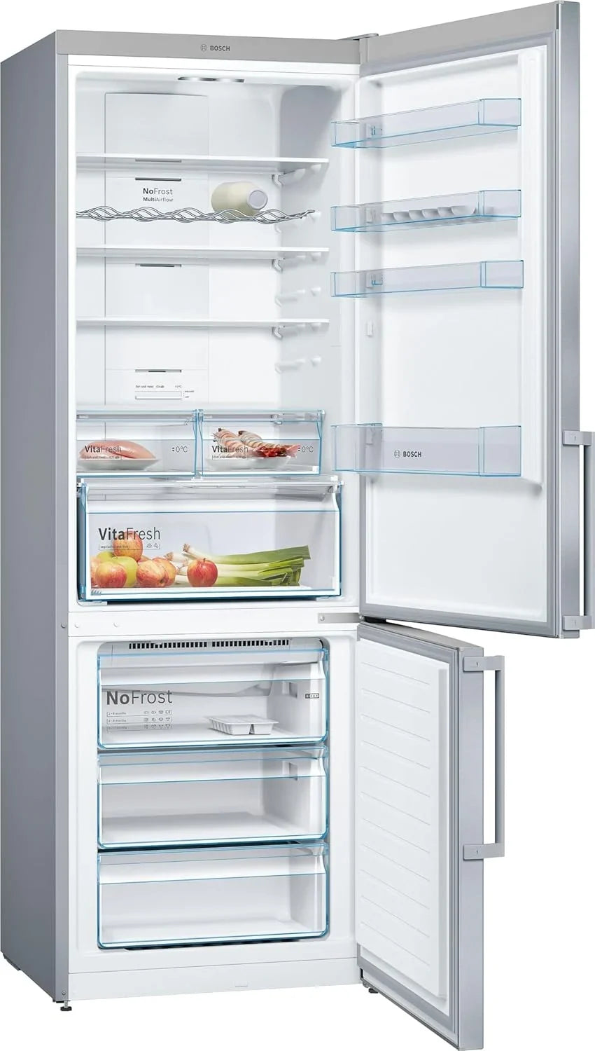 Bosch Serie 4 - Lodówko-zamrażarka, NoFrost, 203 x 70 cm, 438 L, VitaFresh, biała - KGN49XIDQ