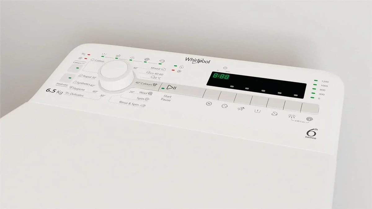 Whirlpool - Pralka ładowana od góry 6,5 kg TDLR 65230SS EU/N biała, 1200 obr./min, technologia 6. Zmysł i FreshCare, silnik uniwersalny, klasa energetyczna D