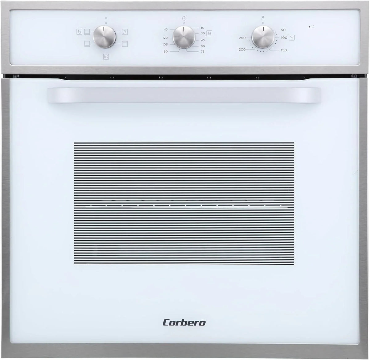 Corberó - Piekarnik konwekcyjny 70L | CCHM603W | 60x60x58 cm | Konwencjonalny z 4 programami | Oświetlenie wnętrza | Czyszczenie hydrolityczne | Podwójne szklane drzwi | 2100W | Biały profil Inox