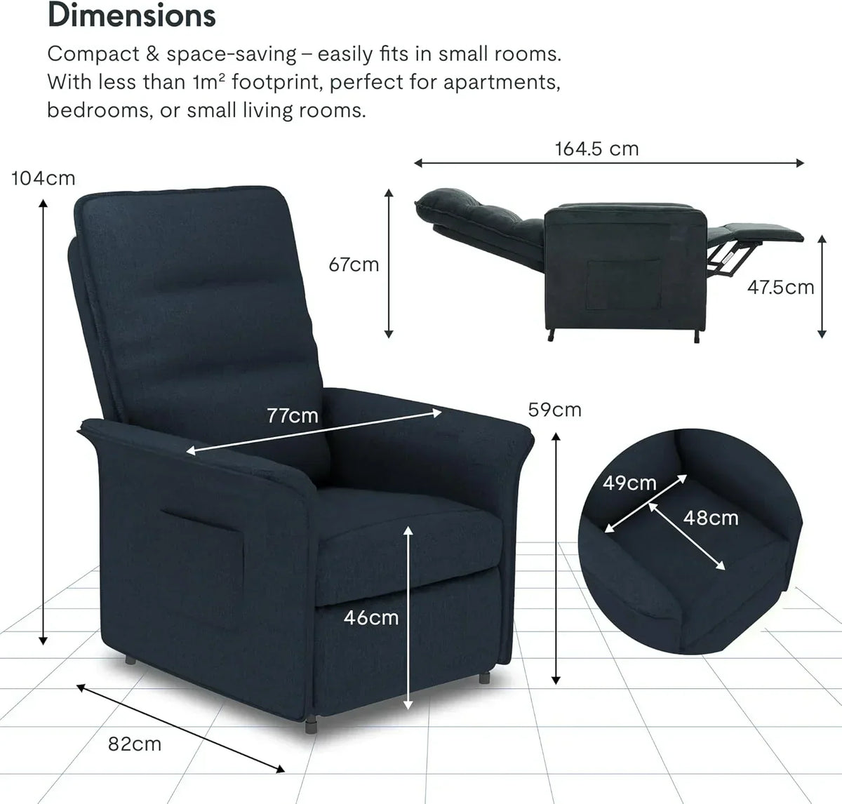 FLEXISPOT Elektryczny Fotel Relaksacyjny z Regulowanym Oparciem, Odchylany od 105° do 155°, Fotel Rozkładany, Ergonomiczna Sofa Relaksacyjna do Sypialni, Salonu i Kina Domowego (Ciemnoszary)