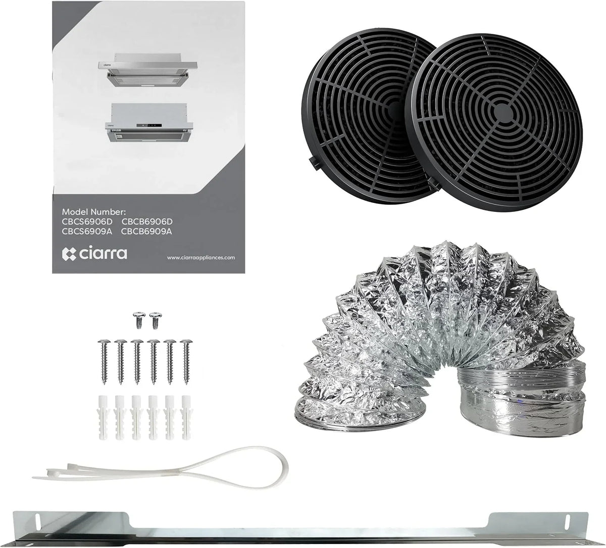 CIARRA CBCB6909A Okap Teleskopowy Czarny Kuchenny 60 cm 600 m³/h Klasa A+ 3 Poziomy Sterowania Dotykowego Oświetlenie LED Filtr Węglowy CBCF055