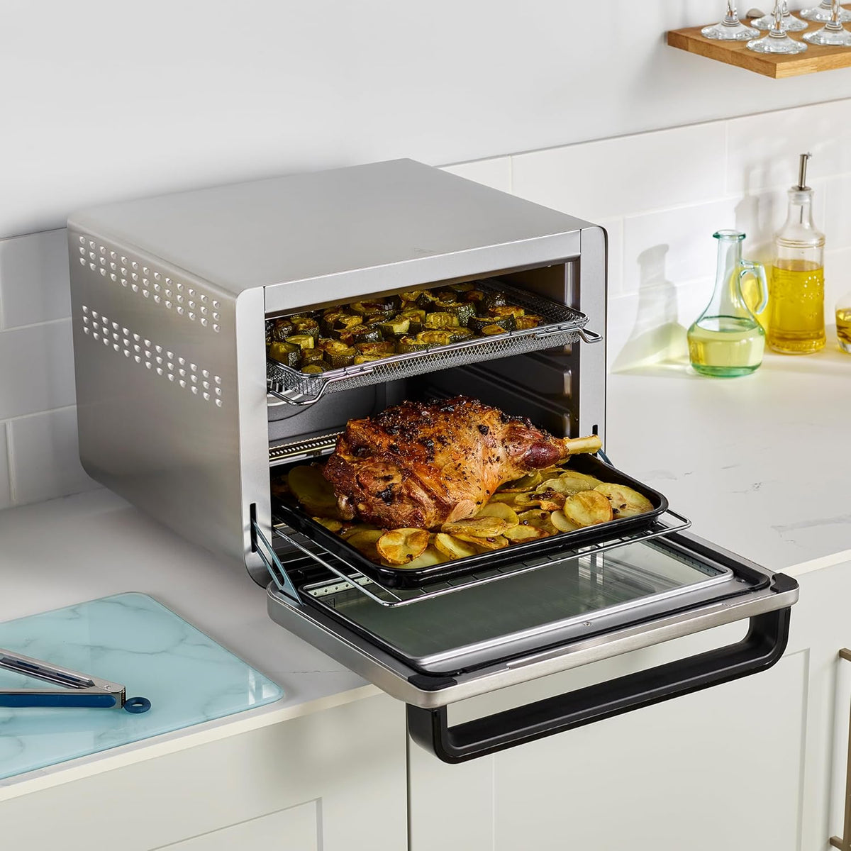 Ninja Foodi 10 w 1, piekarnik wielofunkcyjny, przenośny mini piekarnik na blat, frytkownica beztłuszczowa, pieczenie, grill, ciasta i więcej,10 funkcji gotowania, srebrno/czarny, DT200EU