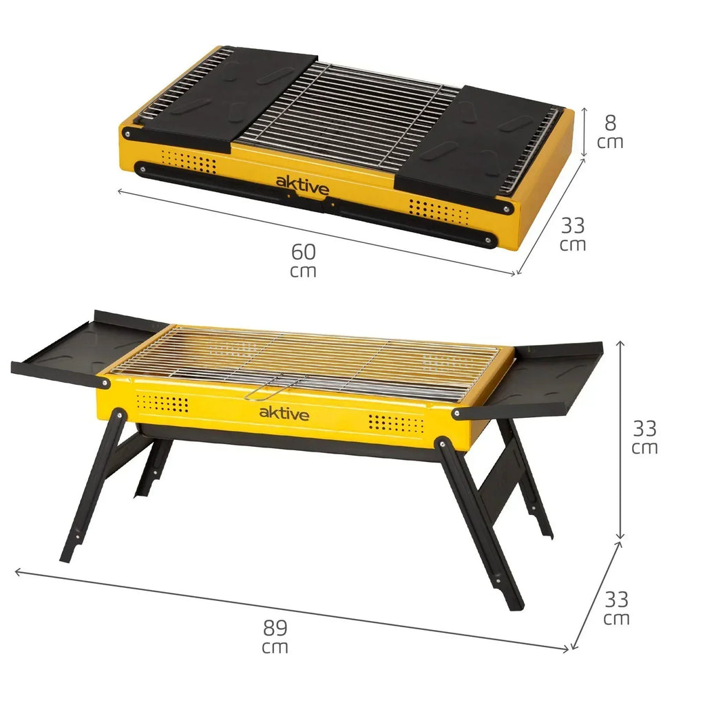 Grill Węglowy Składany 89x33x33 Cm, Stal Emaliowana Z Rozkładanymi Półkami Bocznymi I Rusztem Ze Stali Nierdzewnej - Aktive