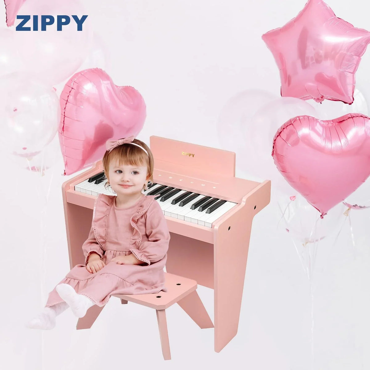 Klawiatura pianina dla dzieci, 37 klawiszy, cyfrowe pianino, zabawka muzyczna do nauki, drewniane pianino dla dzieci w wieku 3+ (różowe Plus)