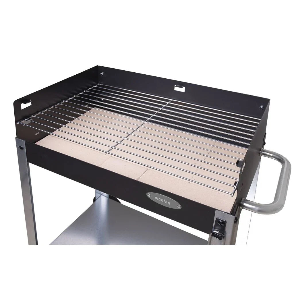 Cofan Grill Węglowy Na Kółkach | Regulowany Ruszt | Z Cegłą Szamotową I Bocznym Uchwytem | Łatwy Transport | Duża Powierzchnia Do Grillowania | Wymiary: 56,7 X 36 X 83 Cm