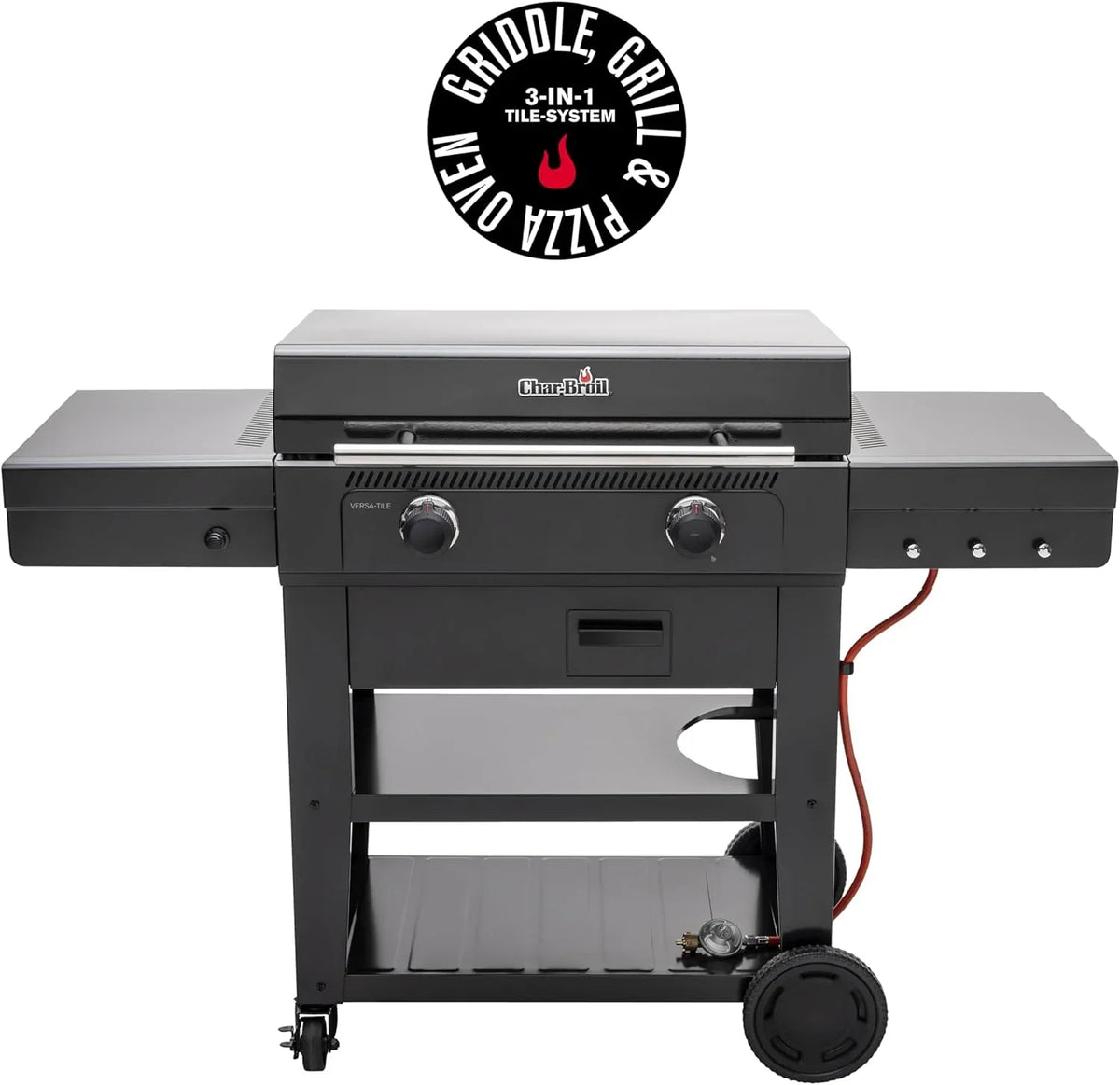 Char-Broil Grill Gazowy Versa-Tile, 2-Strefowy Grill Płytowy, Powierzchnia Gotowania: 70 x 50 cm, System Modułowy 3 w 1: Płyta, Ruszt i Piec do Pizzy