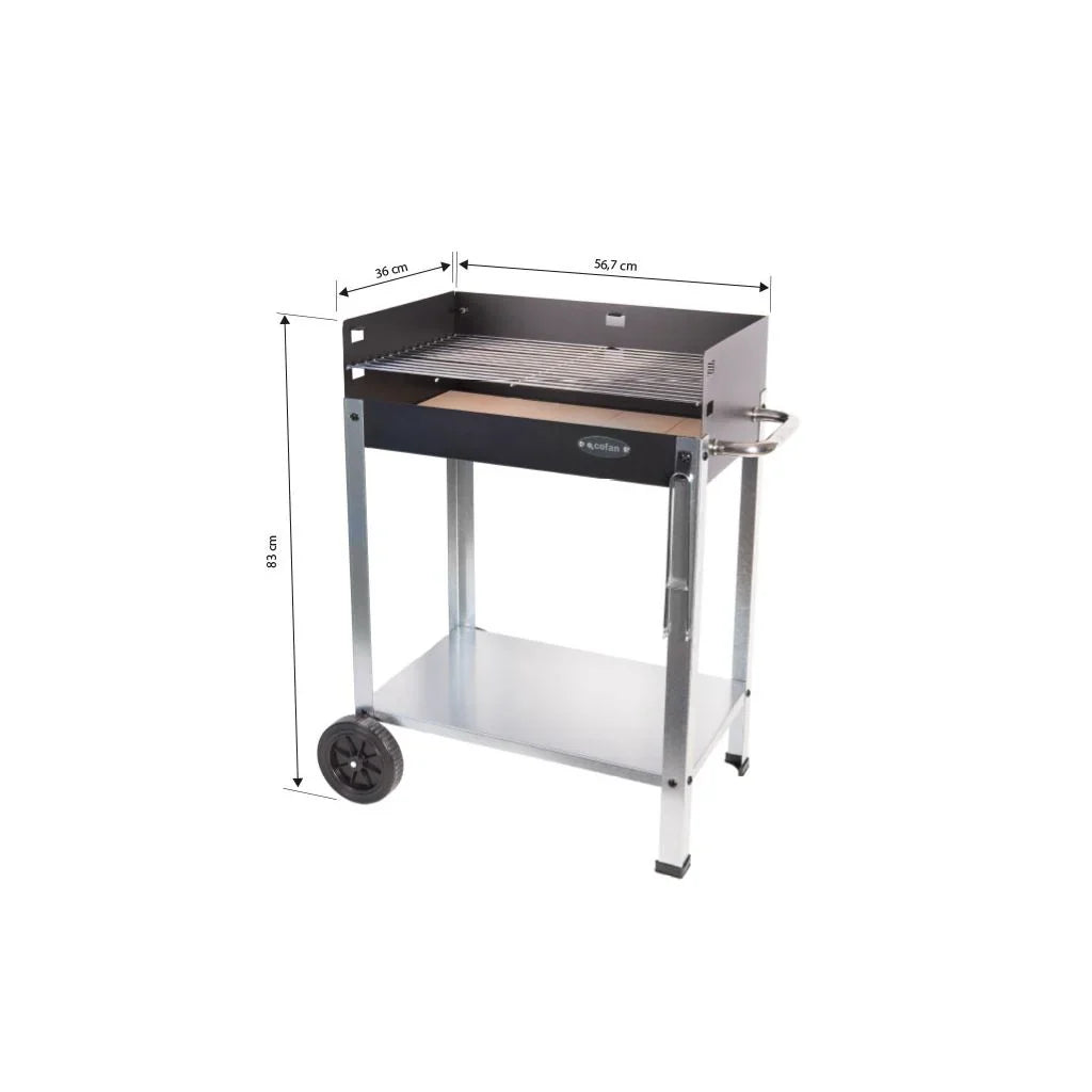Cofan Grill Węglowy Na Kółkach | Regulowany Ruszt | Z Cegłą Szamotową I Bocznym Uchwytem | Łatwy Transport | Duża Powierzchnia Do Grillowania | Wymiary: 56,7 X 36 X 83 Cm