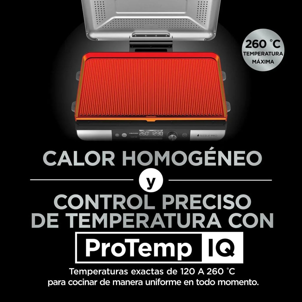 Ninja Sizzle Pro XL grill i płyta grillowa do użytku wewnątrz pomieszczeń z nieprzywierającą ceramiczną płytą grillową, odłączaną pokrywą, pojemnikiem na tłuszcz i książką z przepisami, srebrno-czarny GX101EU