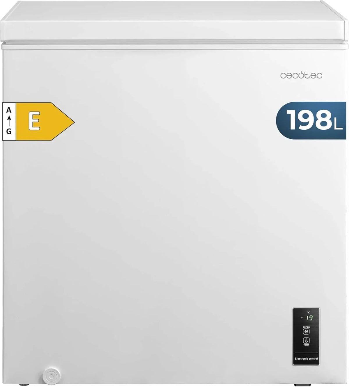 Cecotec Congelador Poziomy 198L Bolero CoolMarket Chest 198P White E. Kosz z Uchwytami, Elektroniczne Sterowanie LED, UltraContact D-Cool, Podwójna Funkcja, Drzwi ZeroG (80º-30º), Szybkie Zamrażanie, Kompaktowy