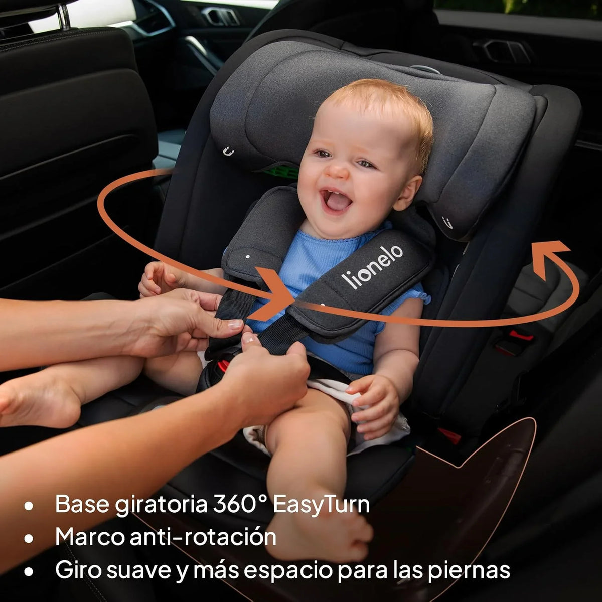 LIONELO Bastiaan RWF i-Size Obrotowy Fotelik Samochodowy 360° 0-36kg, Montaż Przodem i Tyłem do Kierunku Jazdy (18kg), ISOFIX TopTether, Regulowany Zagłówek i Oparcie, Ochrona Boczna