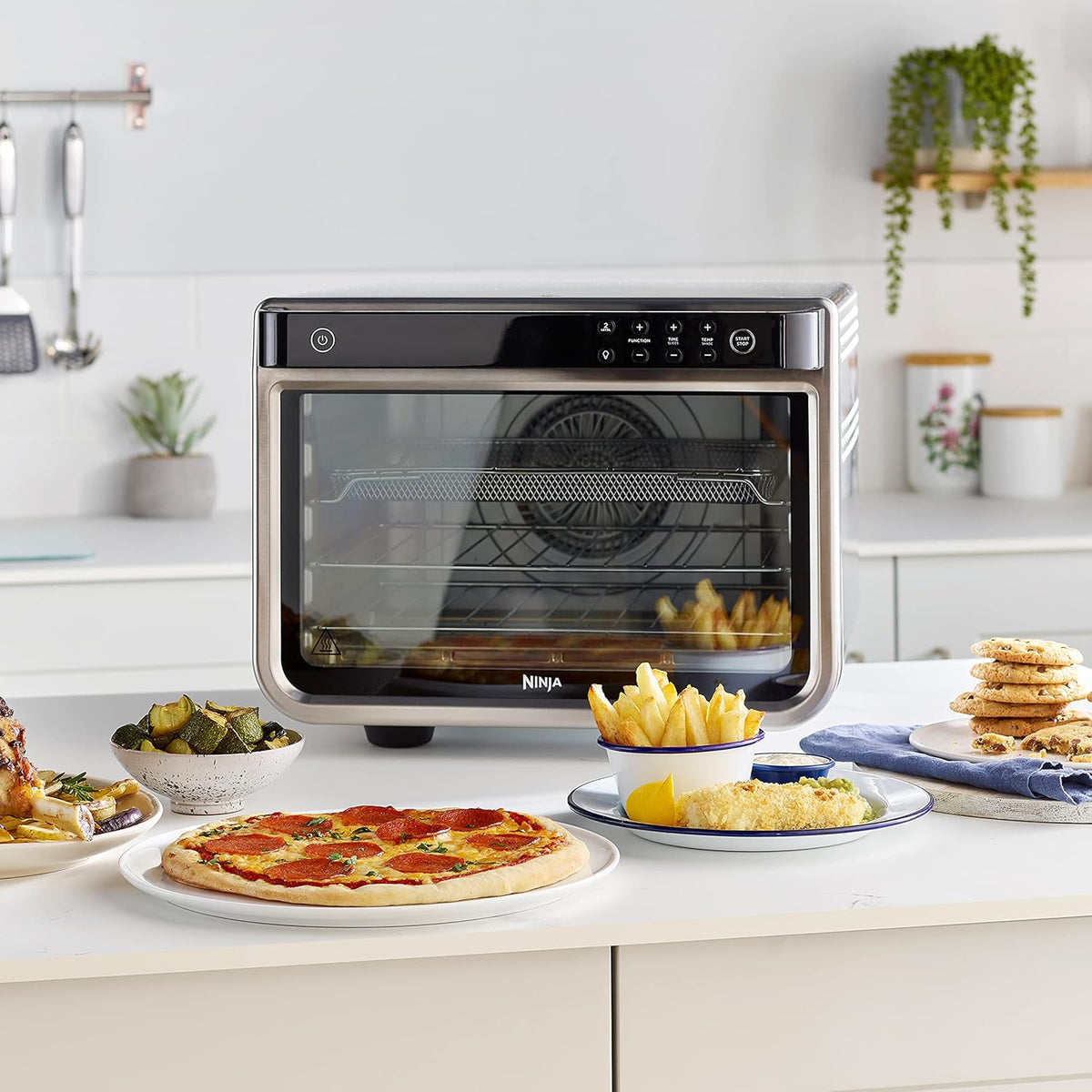 Ninja Foodi 10 w 1, piekarnik wielofunkcyjny, przenośny mini piekarnik na blat, frytkownica beztłuszczowa, pieczenie, grill, ciasta i więcej,10 funkcji gotowania, srebrno/czarny, DT200EU