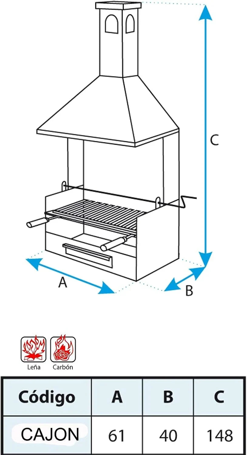 Imex El Zorro – Grill z Kominkiem i Metalowymi Półkami | 61x40x217 cm | Wzmocniona Stal z Rusztem Ze Stali Nierdzewnej i Kominem Odprowadzającym Dym | Idealny do Ogrodów, na Patia i Tarasy