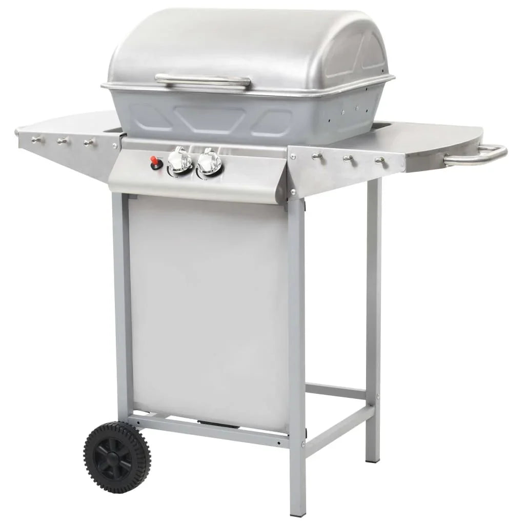 Grill Gazowy Przenośny 2 Strefy Srebrny Stal Nierdzewna Vidaxl
